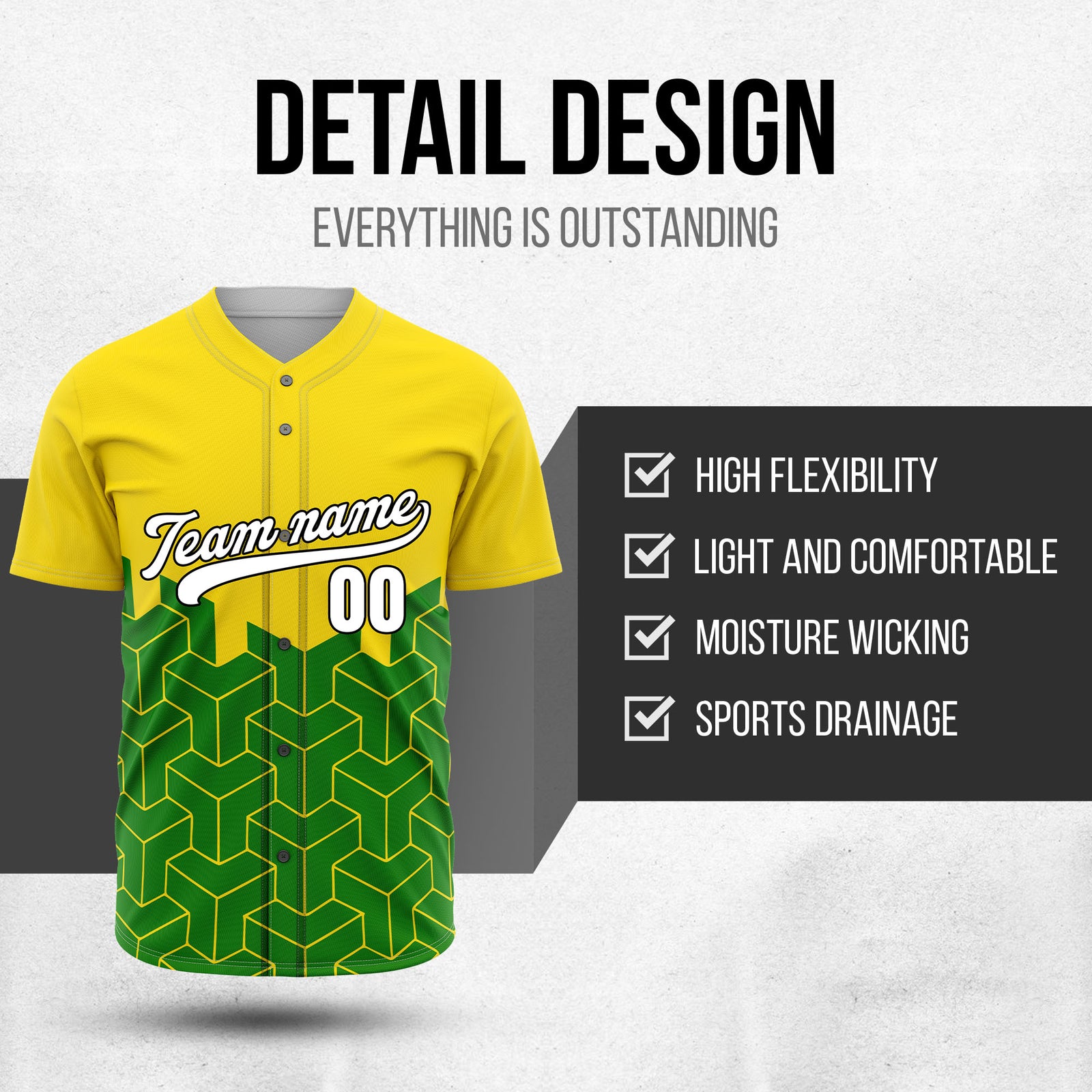 Custom Grid Iron Yellow Baseball Sports Jersey Personalized Uniform with Name & Number