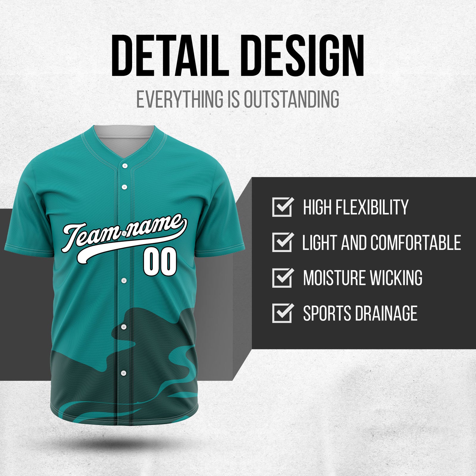 Custom Wave Teal Baseball Sports Jersey Personalized Uniform with Name & Number