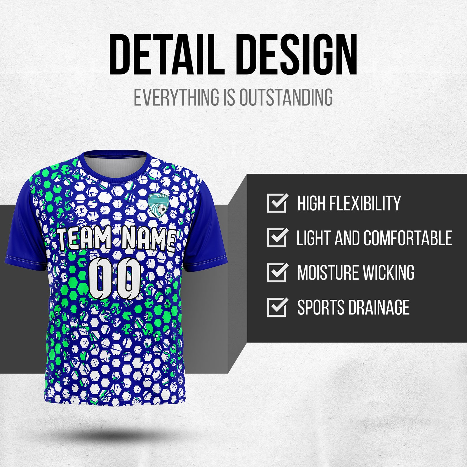 Custom Hex R-Full Pattern Soccer Navy Sport Tops Jersey