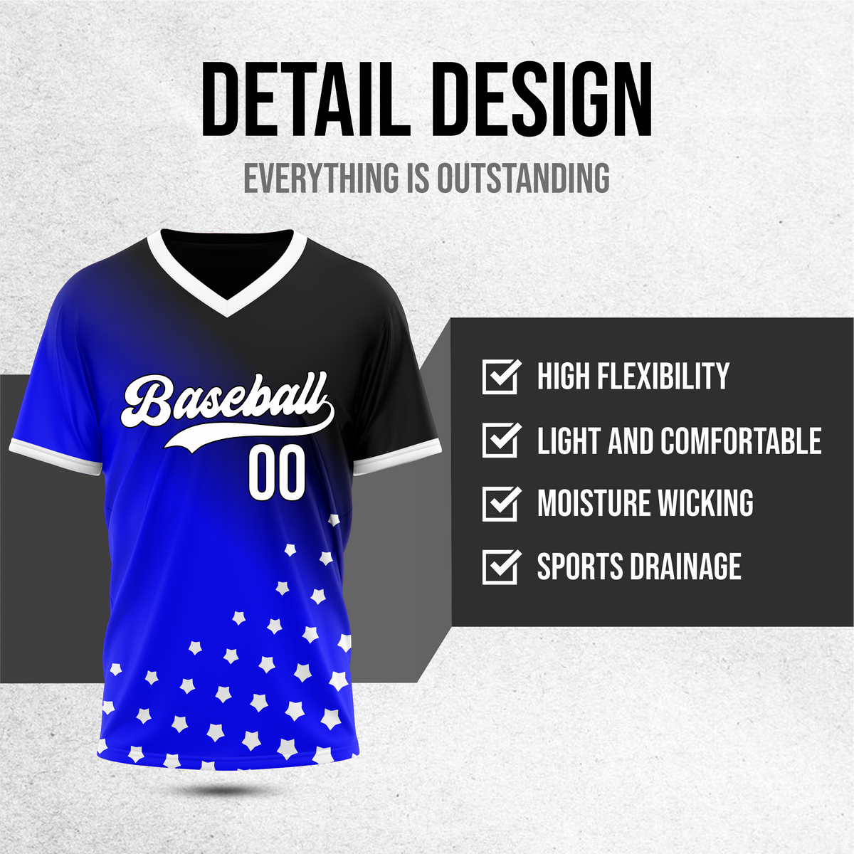 Custom Twilight Stars Baseball Blue Sports Jersey Personalized Uniform with Name & Number