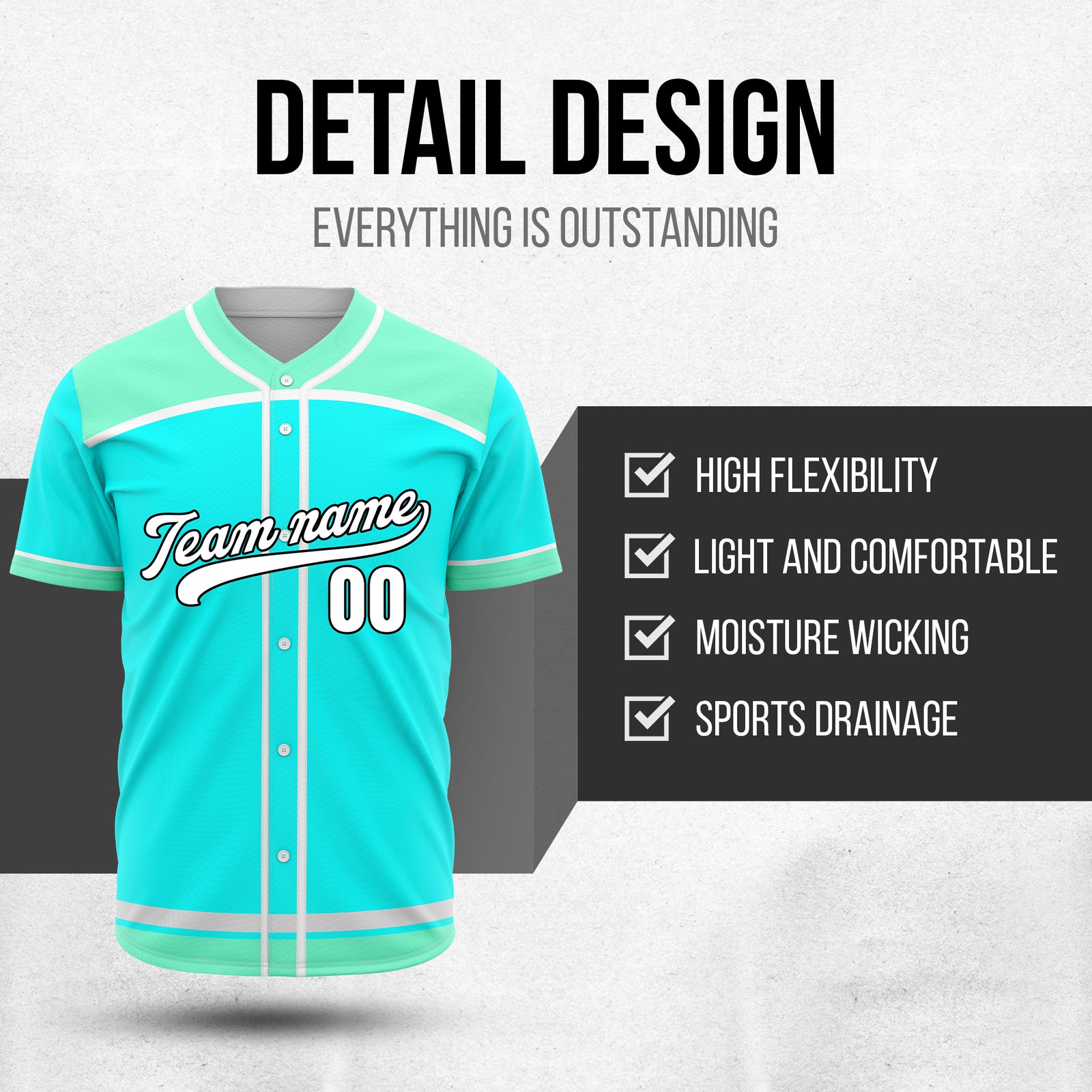 Custom Marquee Classic Baseball Aqua Sports Jersey Personalized Uniform with Name & Number