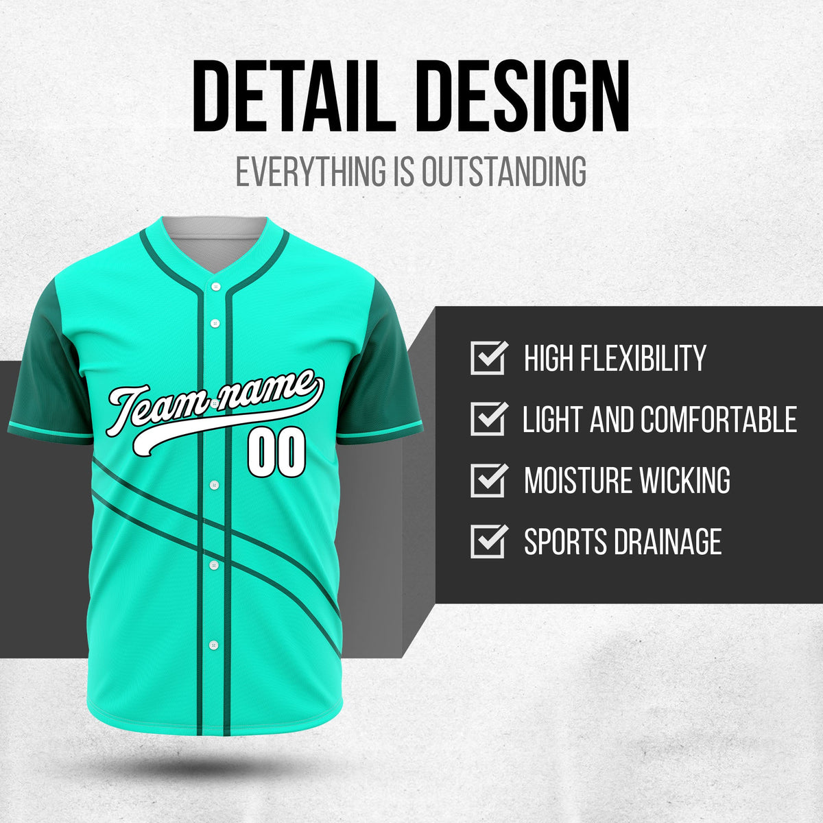 Custom Swift Aqua Raglan Style Baseball Sports Jersey Personalized Uniform with Name & Number