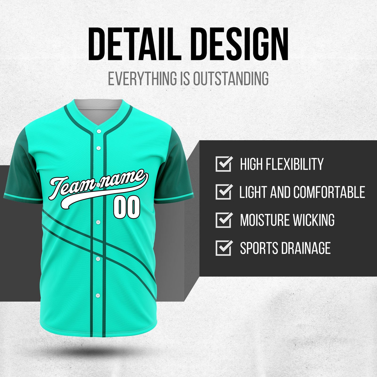 Custom Swift Aqua Raglan Style Baseball Sports Jersey Personalized Uniform with Name & Number