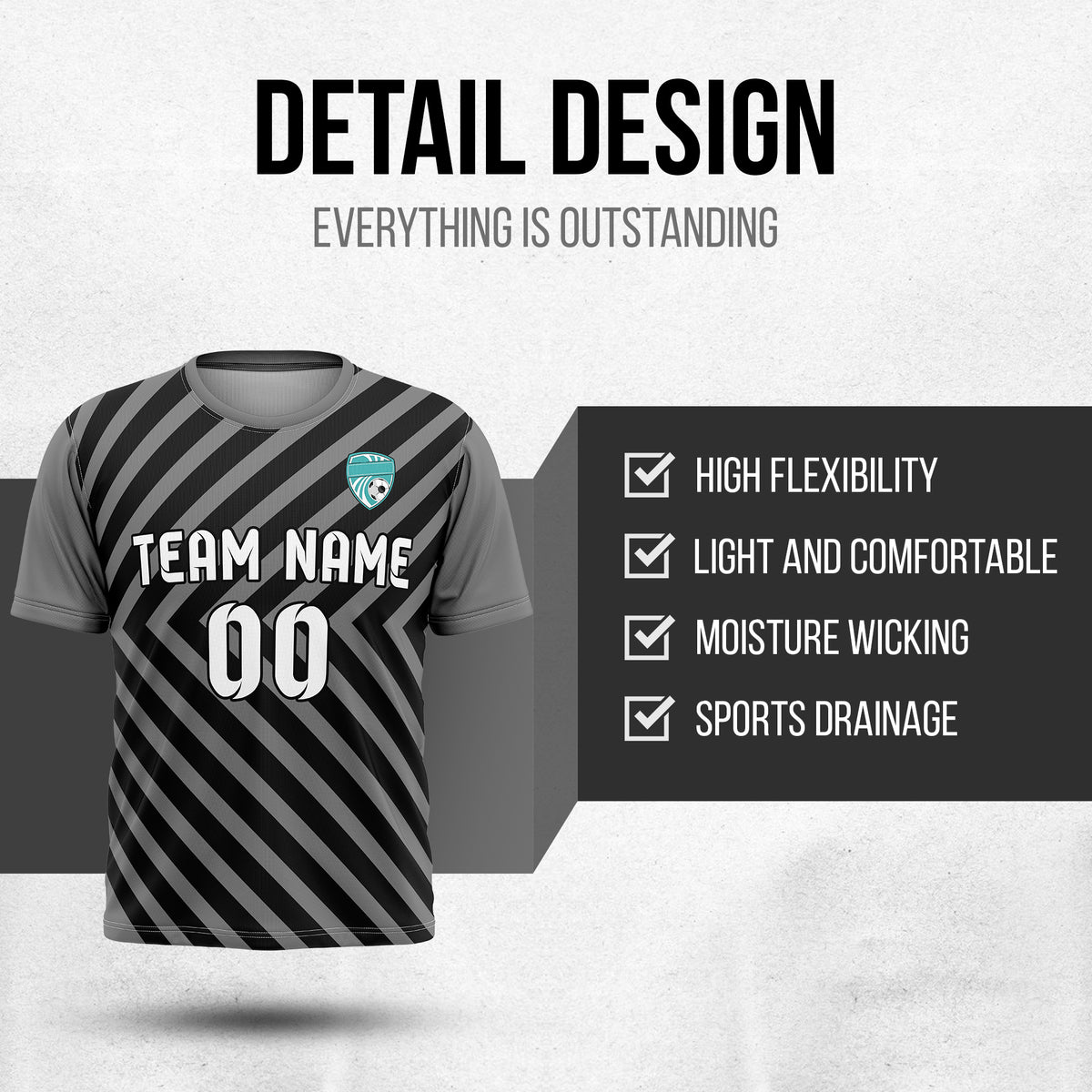 Custom SwiftStripe Dark Grey Soccer sport Tops Jersey