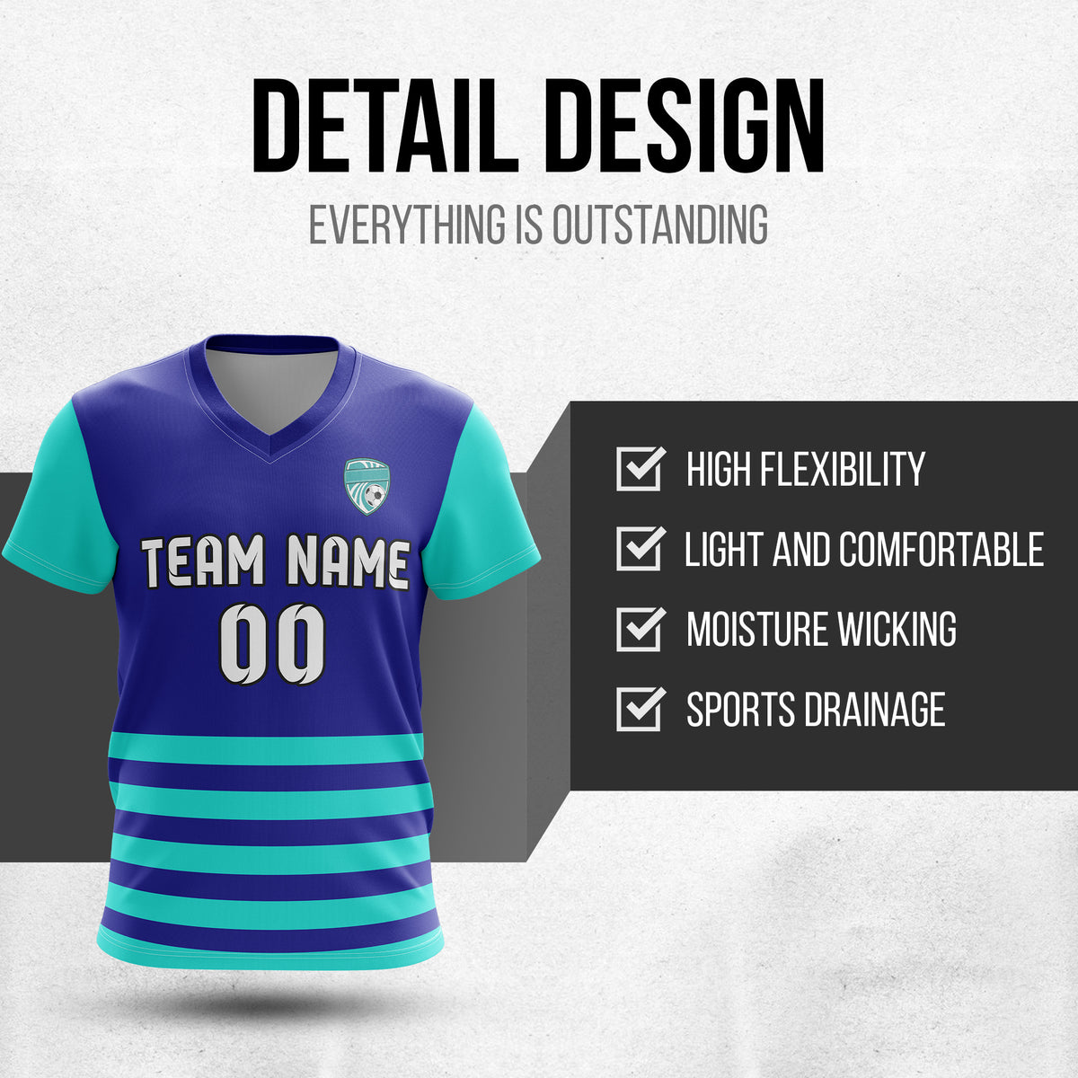 Custom BaseLine V Stripe Pattern Navy Soccer sport Tops Jersey
