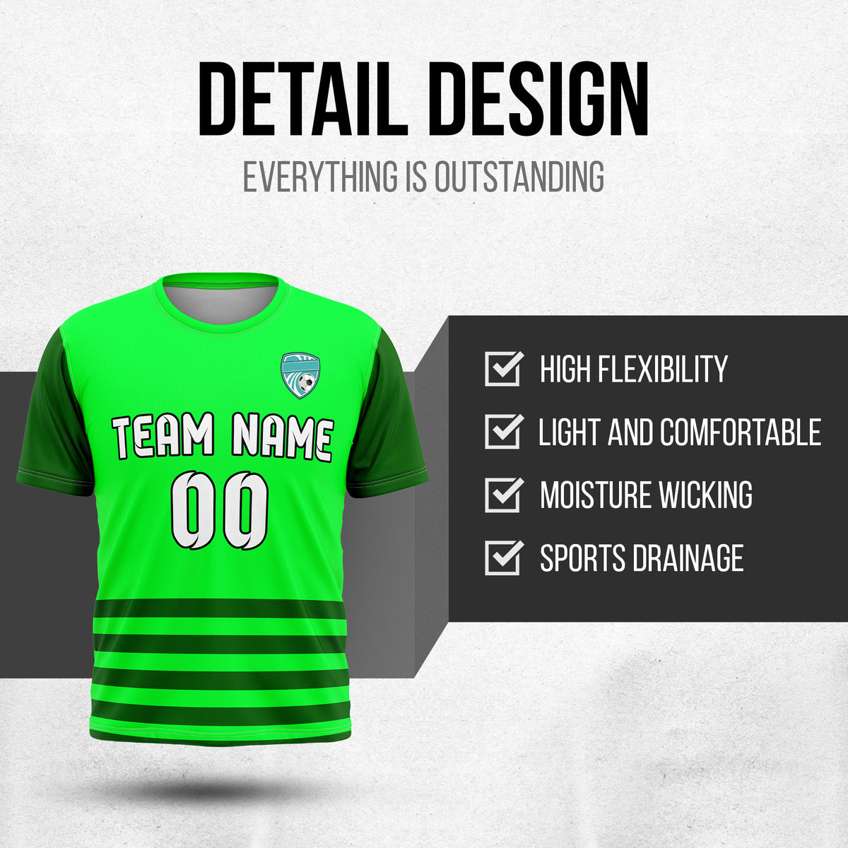 Custom BaseLine Stripe Neon Green Soccer sport Tops Jersey