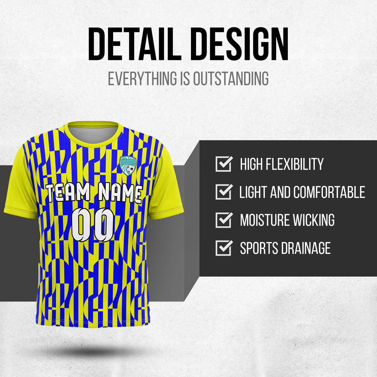 Custom Pulse Grid R-Full Pattern Soccer Yellow Sport Tops Jersey