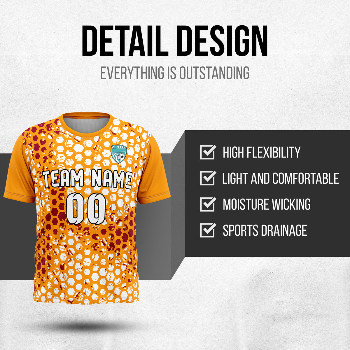 Custom Hex R-Full Pattern Soccer Orange Sport Tops Jersey