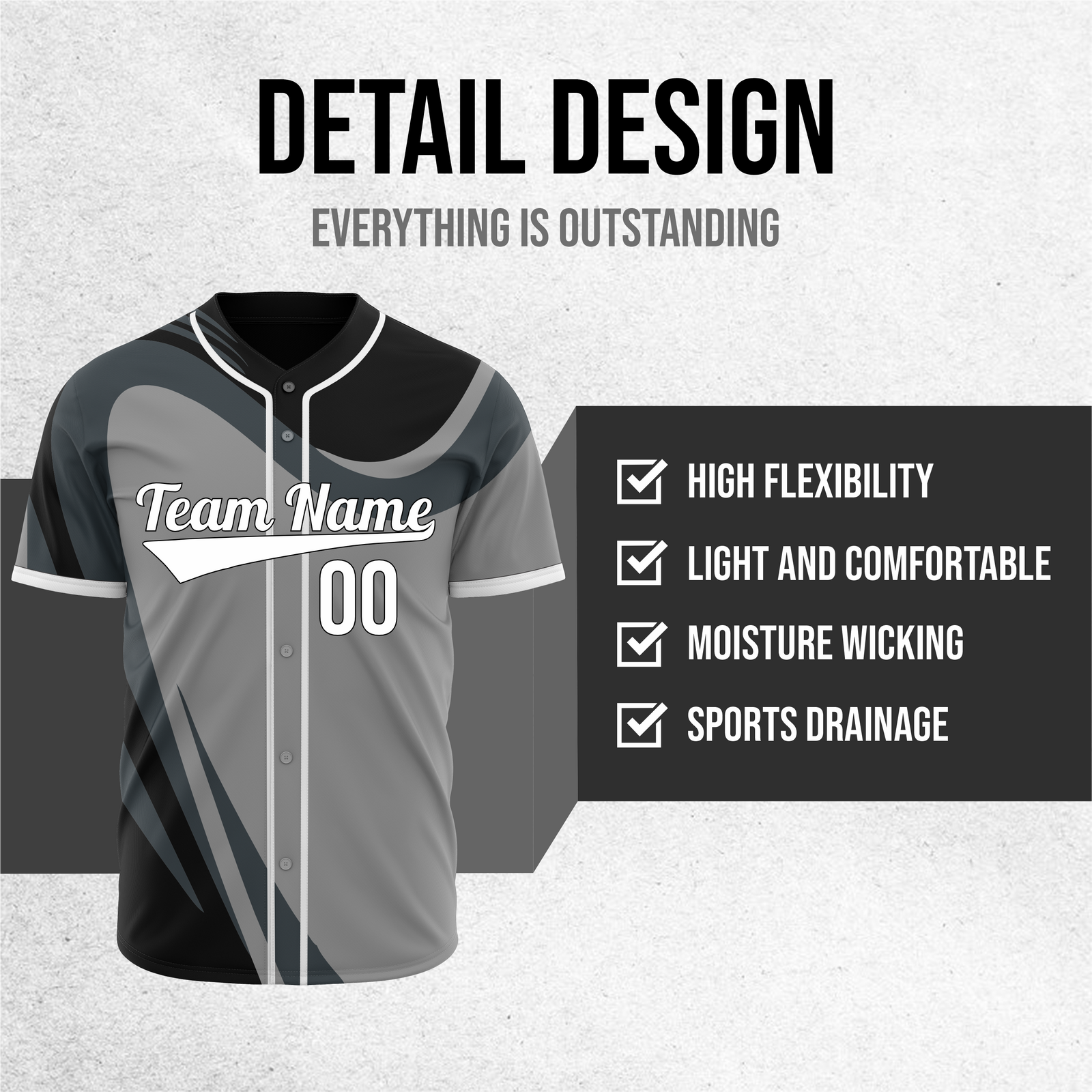 Custom Heritage Flow Baseball Grey Sports Jersey Personalized Uniform with Name & Number