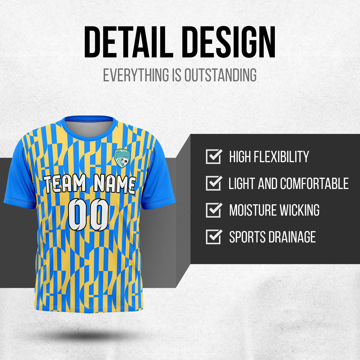 Custom Pulse Grid R-Full Pattern Soccer Blue Sport Tops Jersey