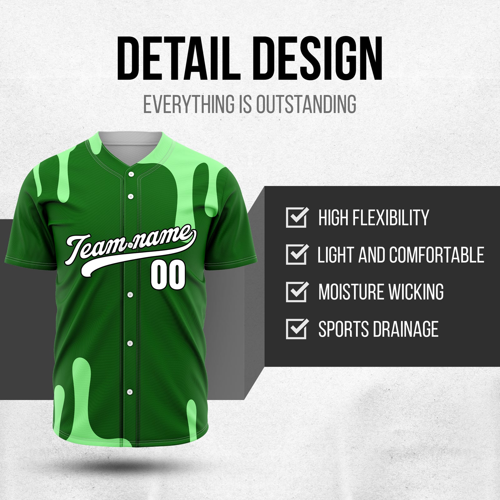 Custom Ink Dripline Green Sports Jersey Personalized Uniform with Name & Number