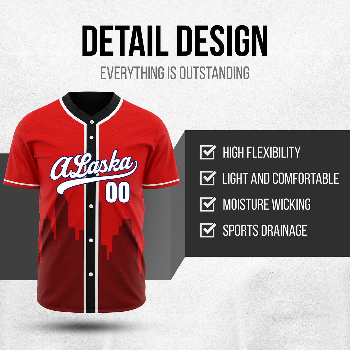 Custom City Horizon Red Baseball Sports Jersey Personalized Uniform with Name & Number