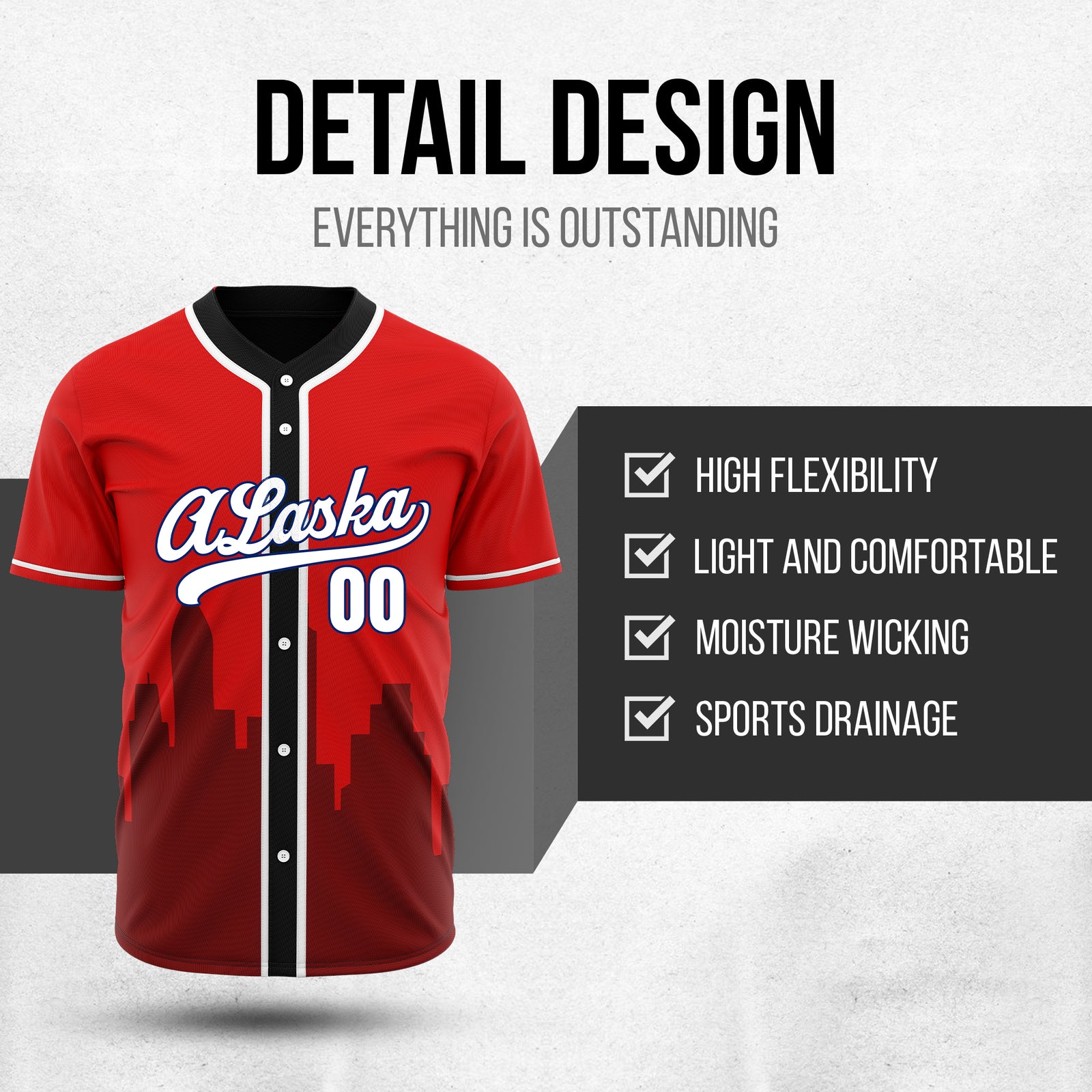 Custom City Horizon Red Baseball Sports Jersey Personalized Uniform with Name & Number