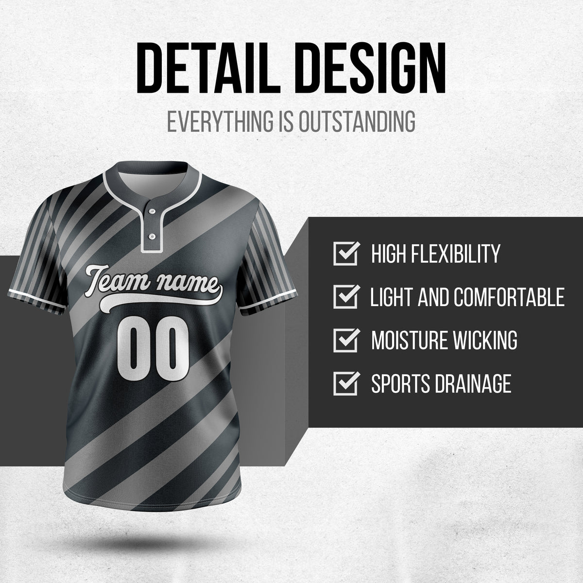 Custom Vibe Split Dark Grey Baseball Sports Jersey Personalized Uniform with Name & Number