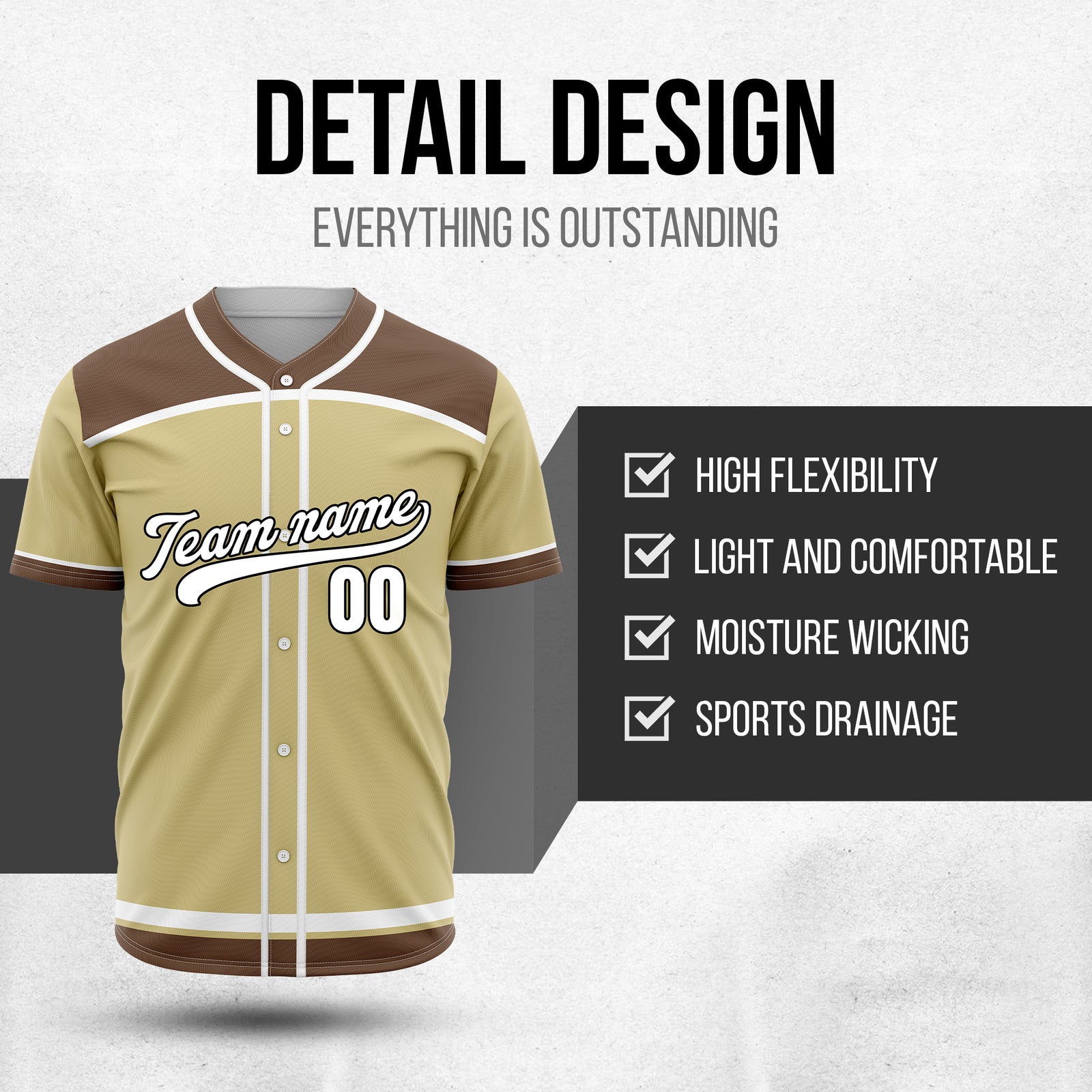 Custom Marquee Classic Baseball Khaki Sports Jersey Personalized Uniform with Name & Number