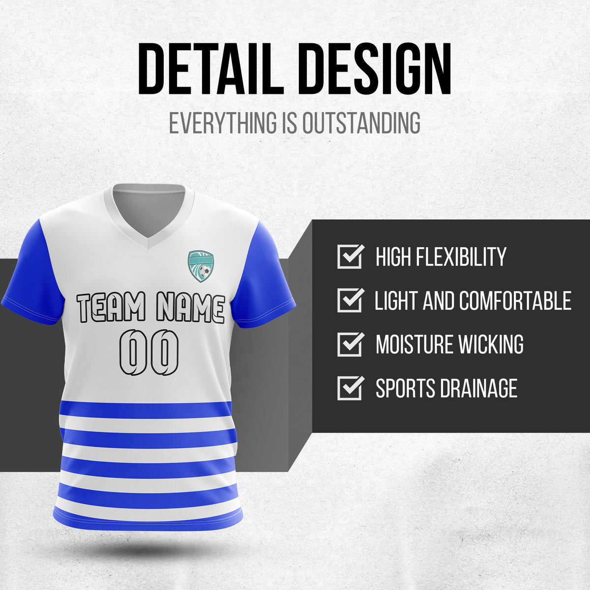 Custom BaseLine V Stripe Pattern White Soccer sport Tops Jersey