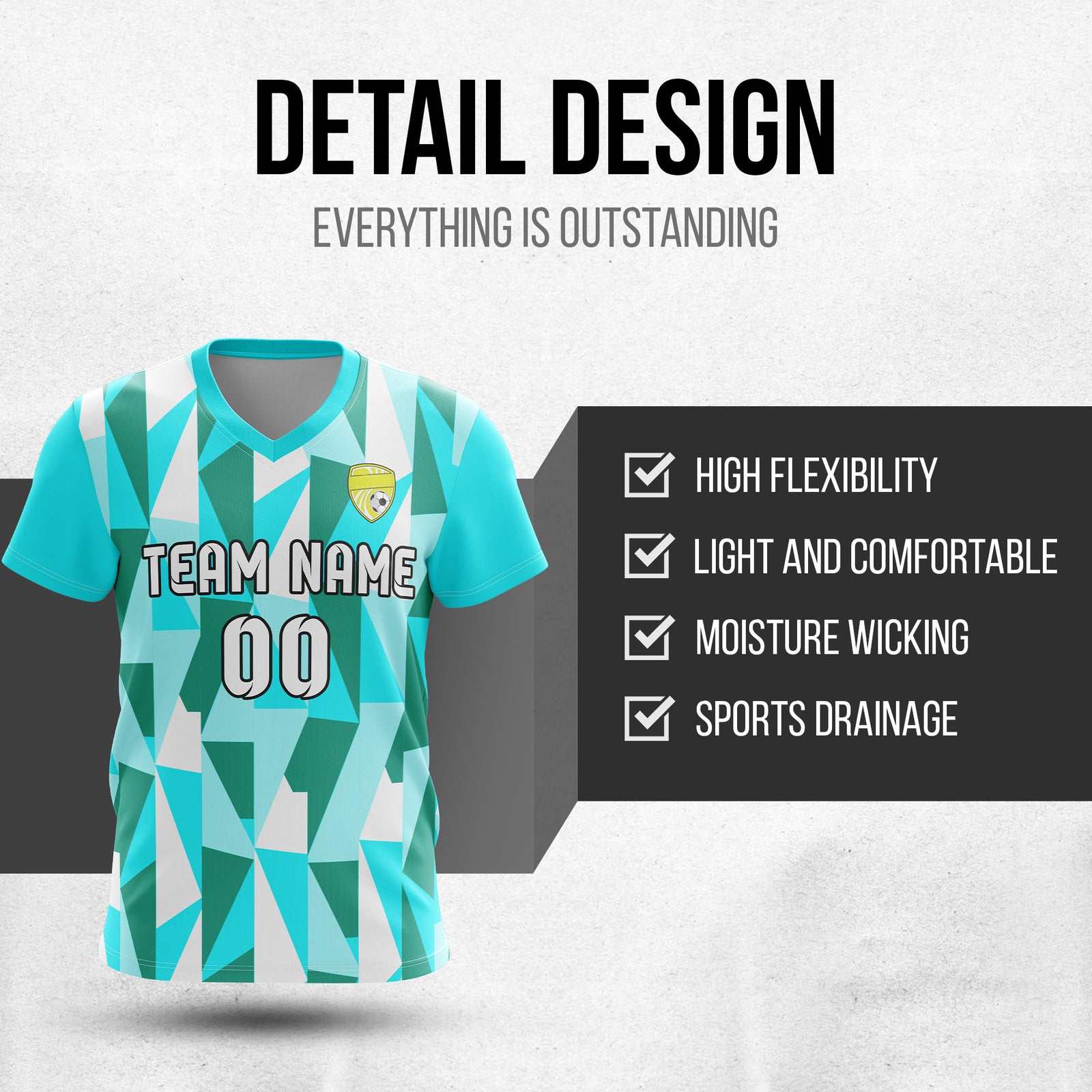 Custom Crystal V-Full Pattern Aqua  Soccer sport Tops Jersey