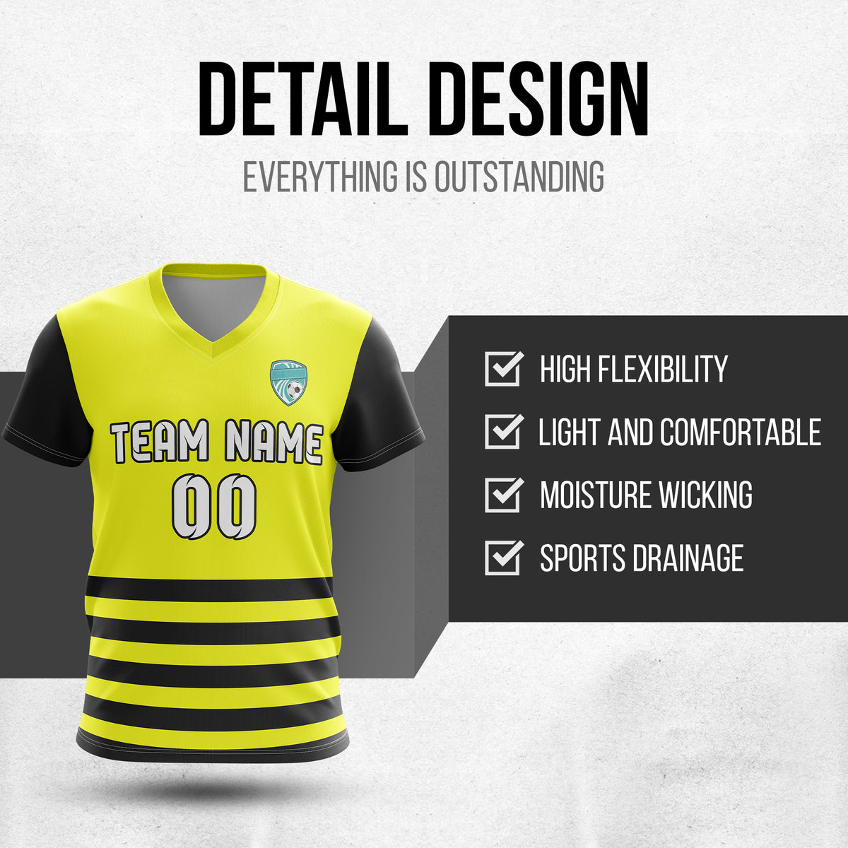 Custom BaseLine V Stripe Pattern Yellow Soccer sport Tops Jersey