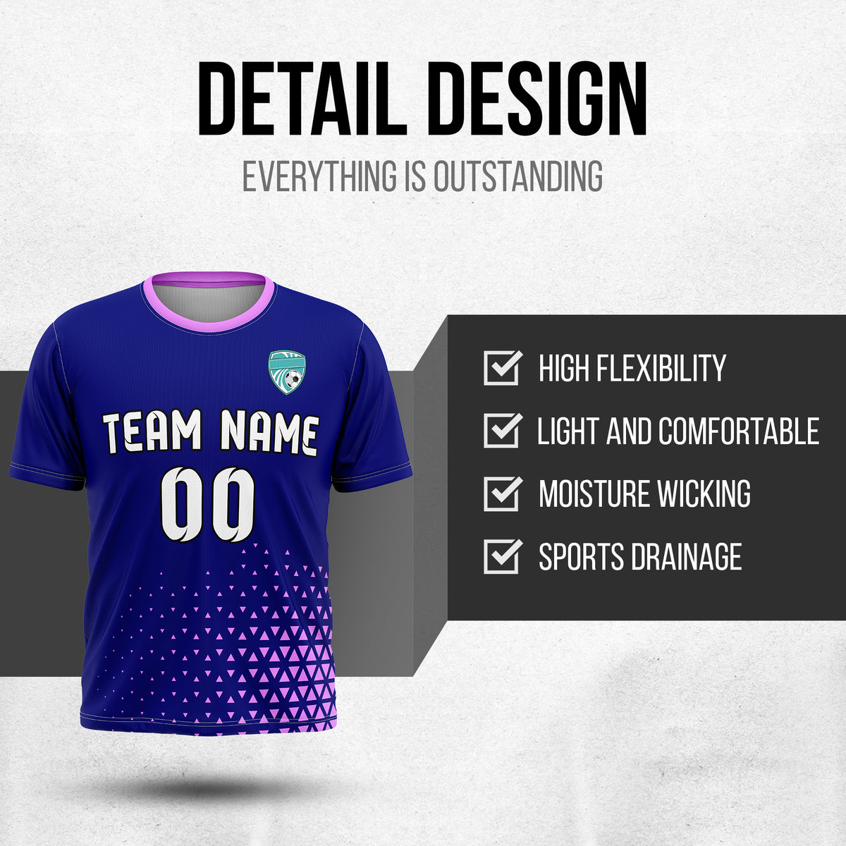 Custom Tri-Edge R Side Pattern Soccer Navy Sport Tops Jersey