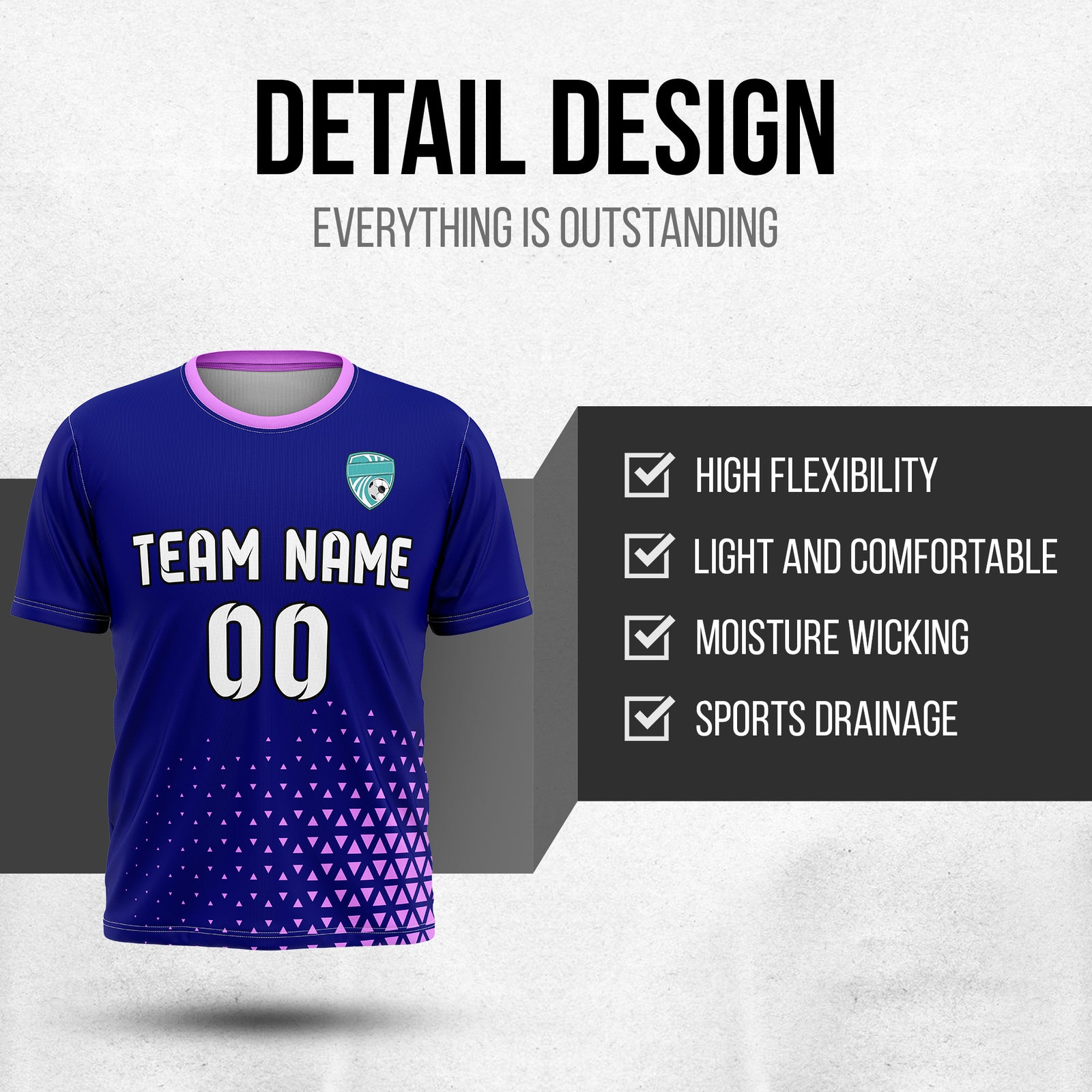 Custom Tri-Edge R Side Pattern Soccer Navy Sport Tops Jersey