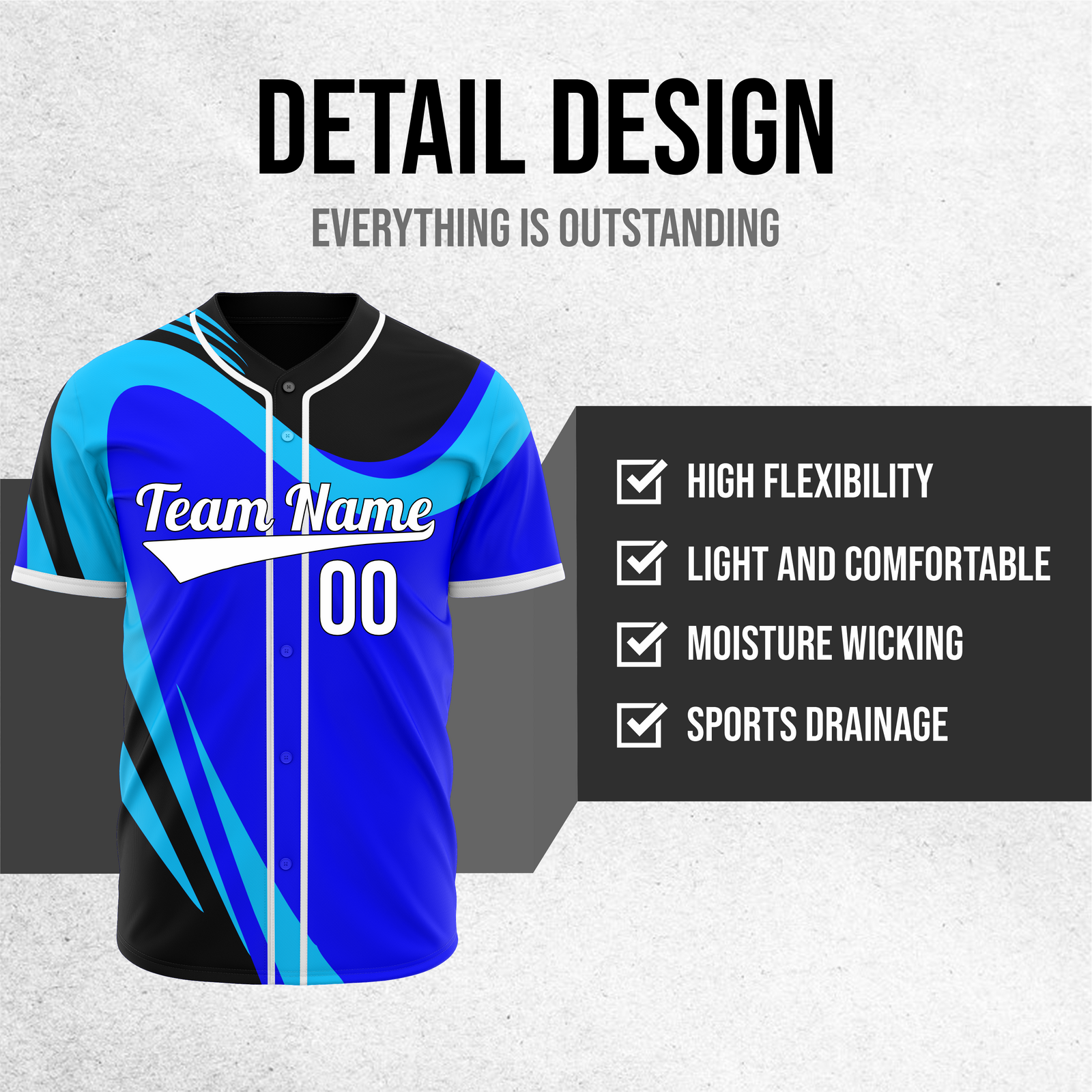 Custom Heritage Flow Baseball Blue Sports Jersey Personalized Uniform with Name & Number