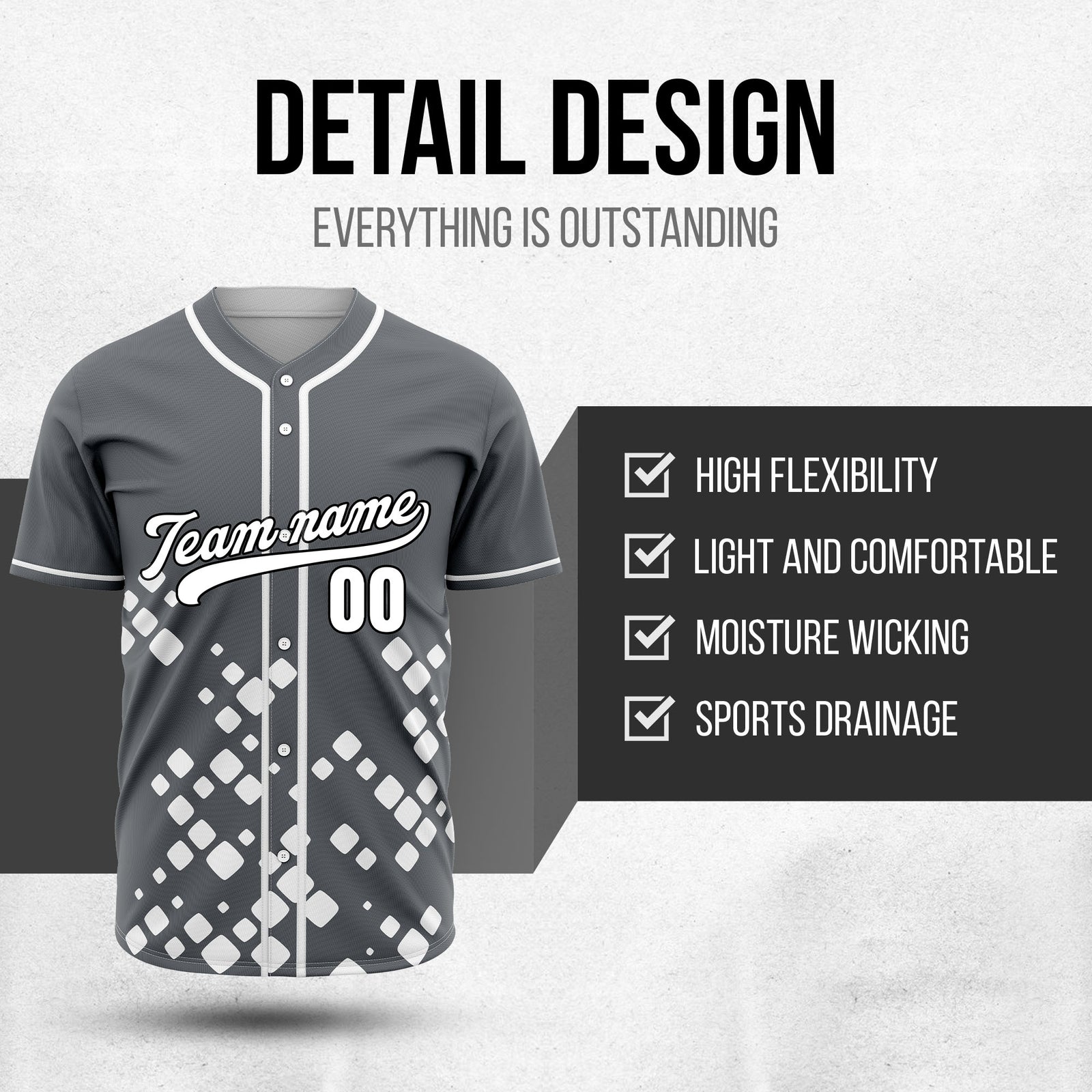 Custom Shadow Sparks Dark Grey Baseball Sports Jersey Personalized Uniform with Name & Number