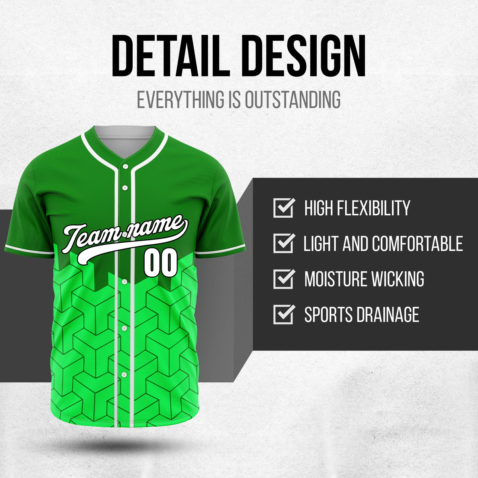 Custom Grid Iron Green Baseball Sports Jersey Personalized Uniform with Name & Number