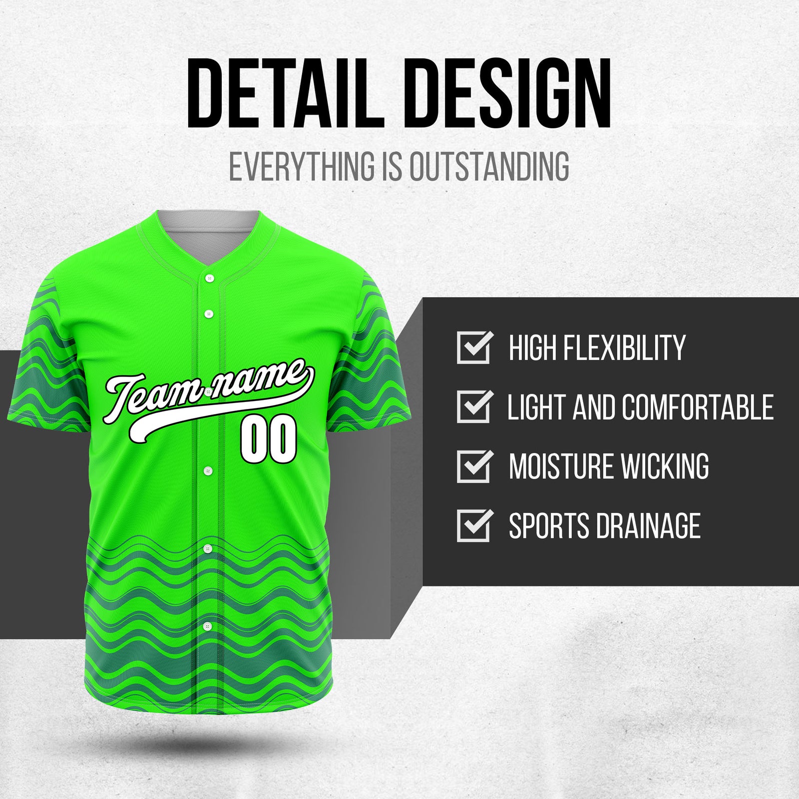 Custom Wave Neon Green Baseball Sports Jerseys Personalized Uniform with Name & Number