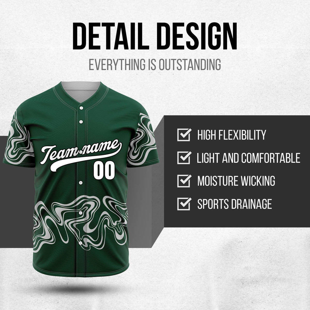 Custom Wave Green Baseball Sports Jerseys Personalized Uniform with Name & Numbers