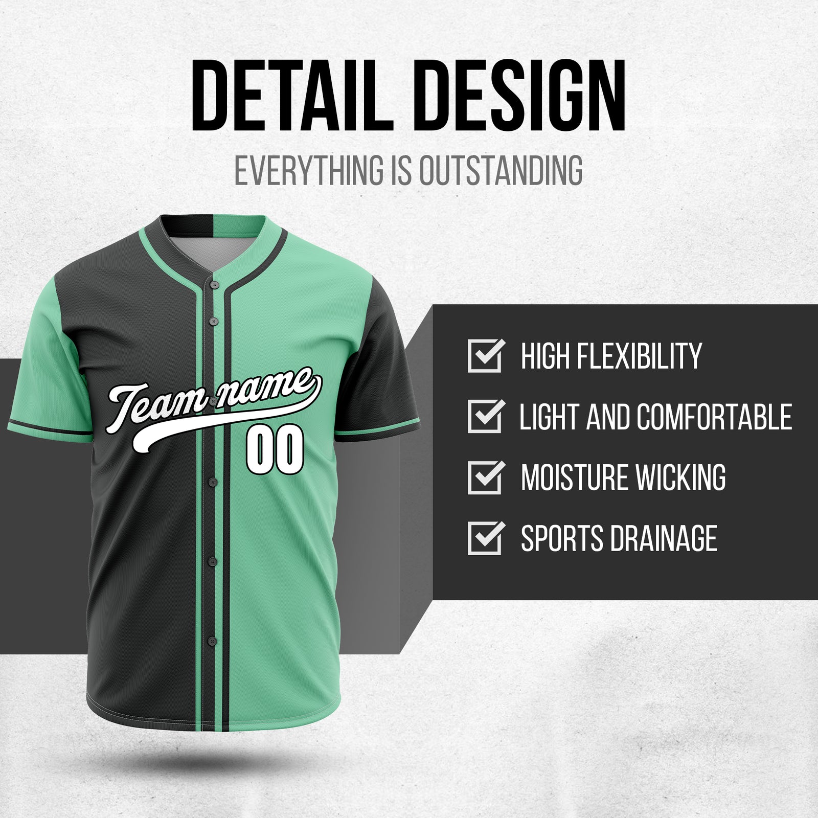 Custom Split Baseball Black Sports Jersey Personalized Uniform with Name & Number