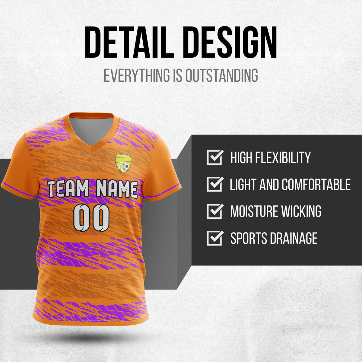 Custom Flare Strike V-Full Pattern Orange Soccer sport Tops Jersey
