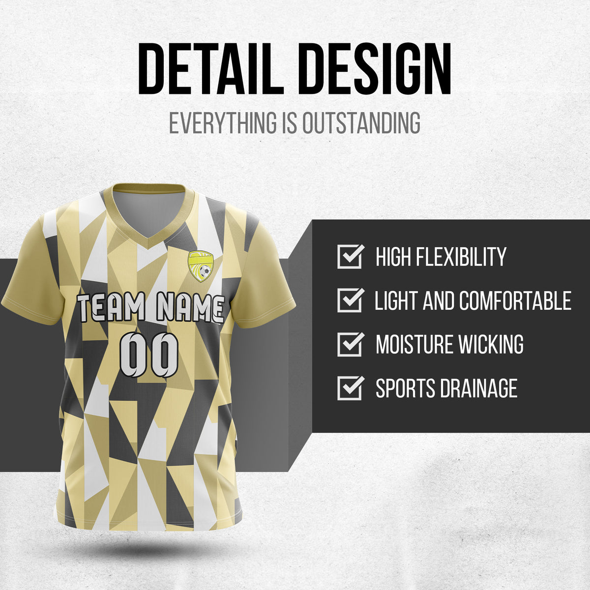 Custom Crystal V-Full Pattern khaki Soccer sport Tops Jersey