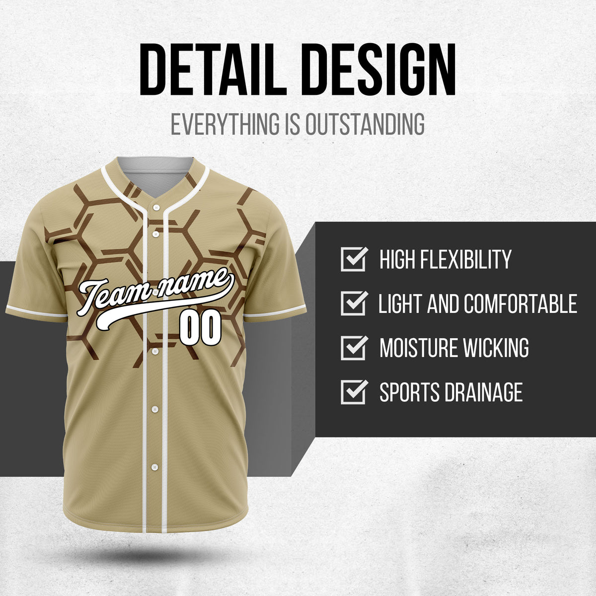 Custom Sting Force Khaki Baseball Sports Jersey Personalized Uniform with Name & Number