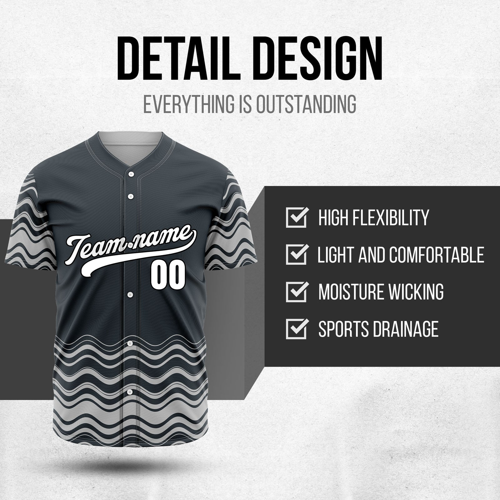 Custom Wave Grey Baseball Sports Jerseys Personalized Uniform with Name & Number