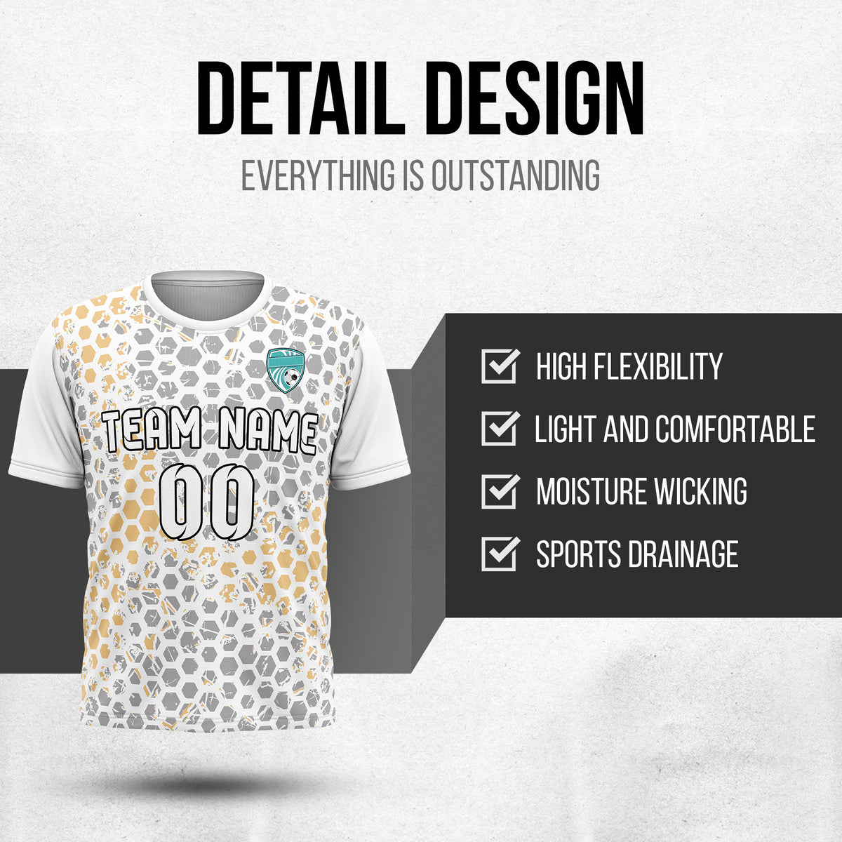 Custom Hex R-Full Pattern Soccer White Sport Tops Jersey