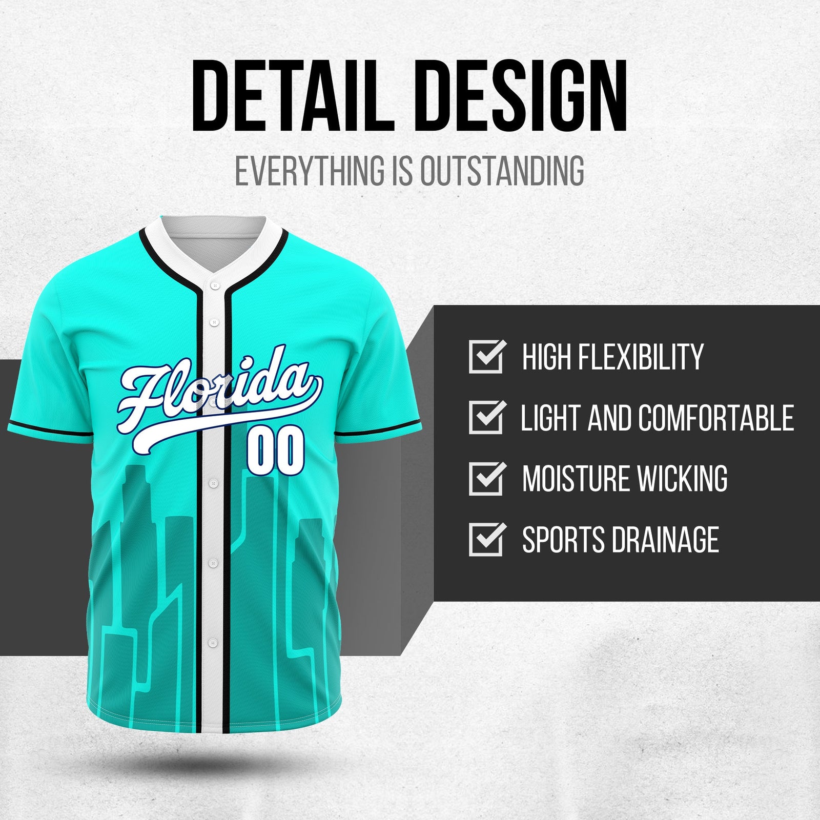 Custom City Flux Aqua Baseball Sports Jersey Personalized Uniform with Name & Number