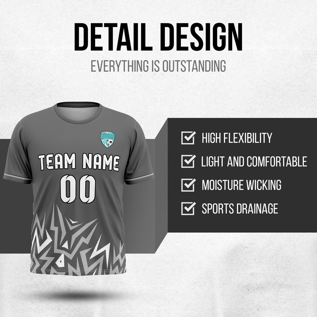 Custom Spark Strike R Side Pattern Soccer Dark Grey Sport Tops Jersey