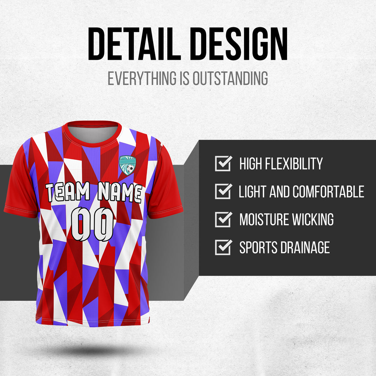 Custom Crystal R-Full Pattern Soccer Red Sport Tops Jersey
