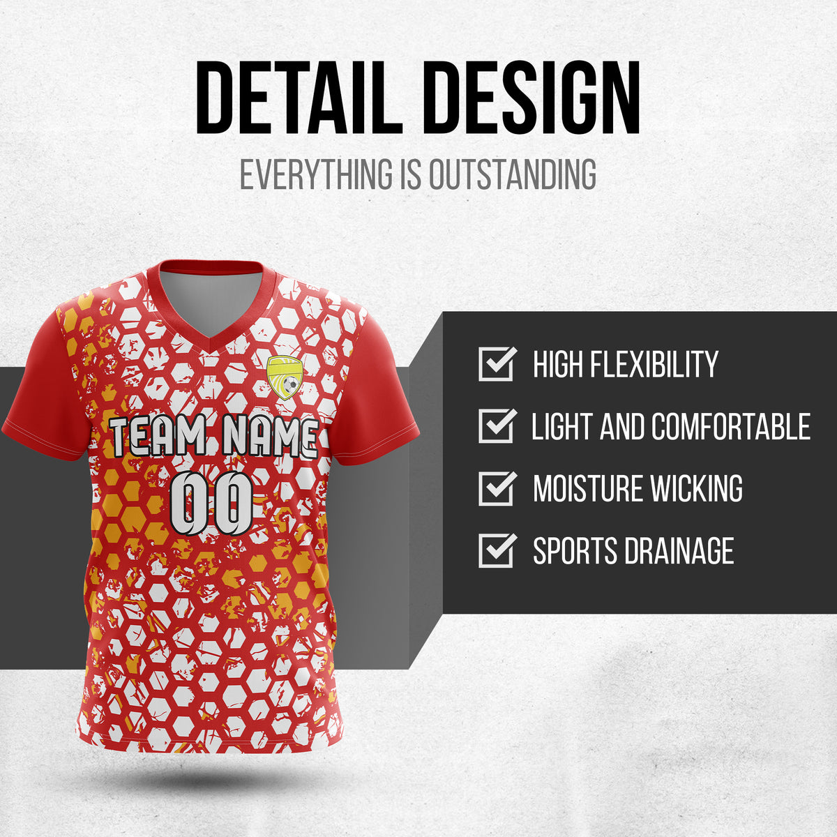 Custom Hex V-Full Pattern Red Soccer sport Tops Jersey