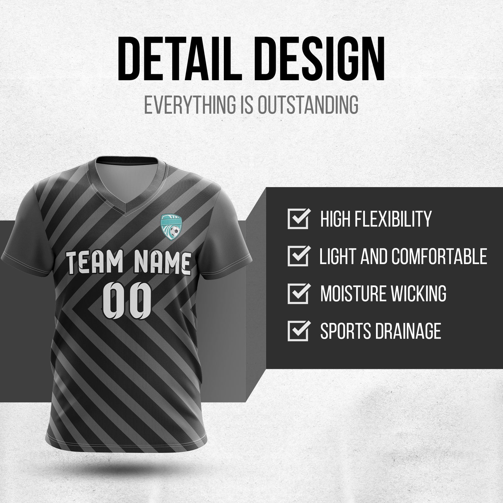 Custom Swift Stripe V-Neck Dark Grey Soccer sport Tops Jersey