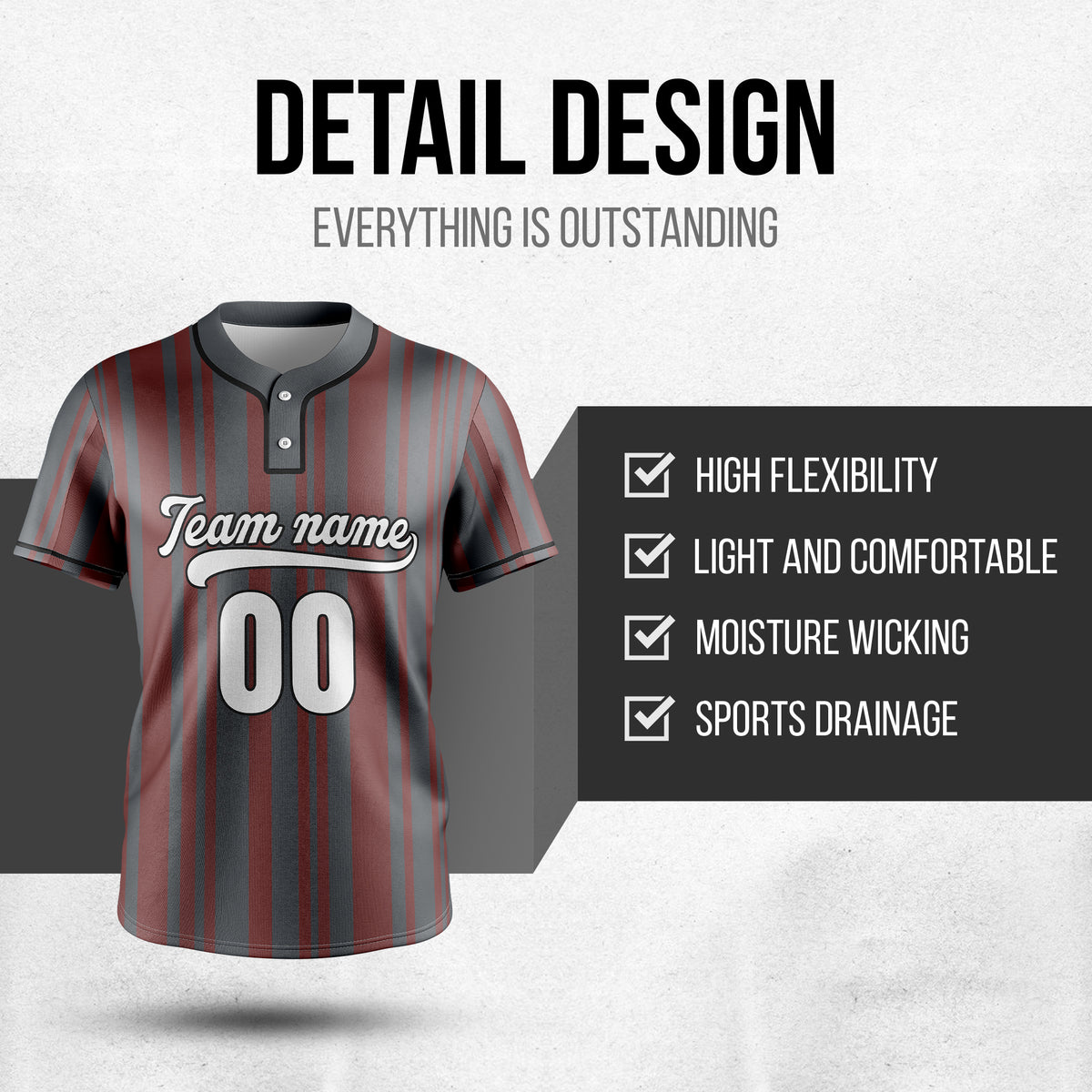 Custom Stripe Fusion Dark Grey Baseball Sports Jersey Personalized Uniform with Name & Number