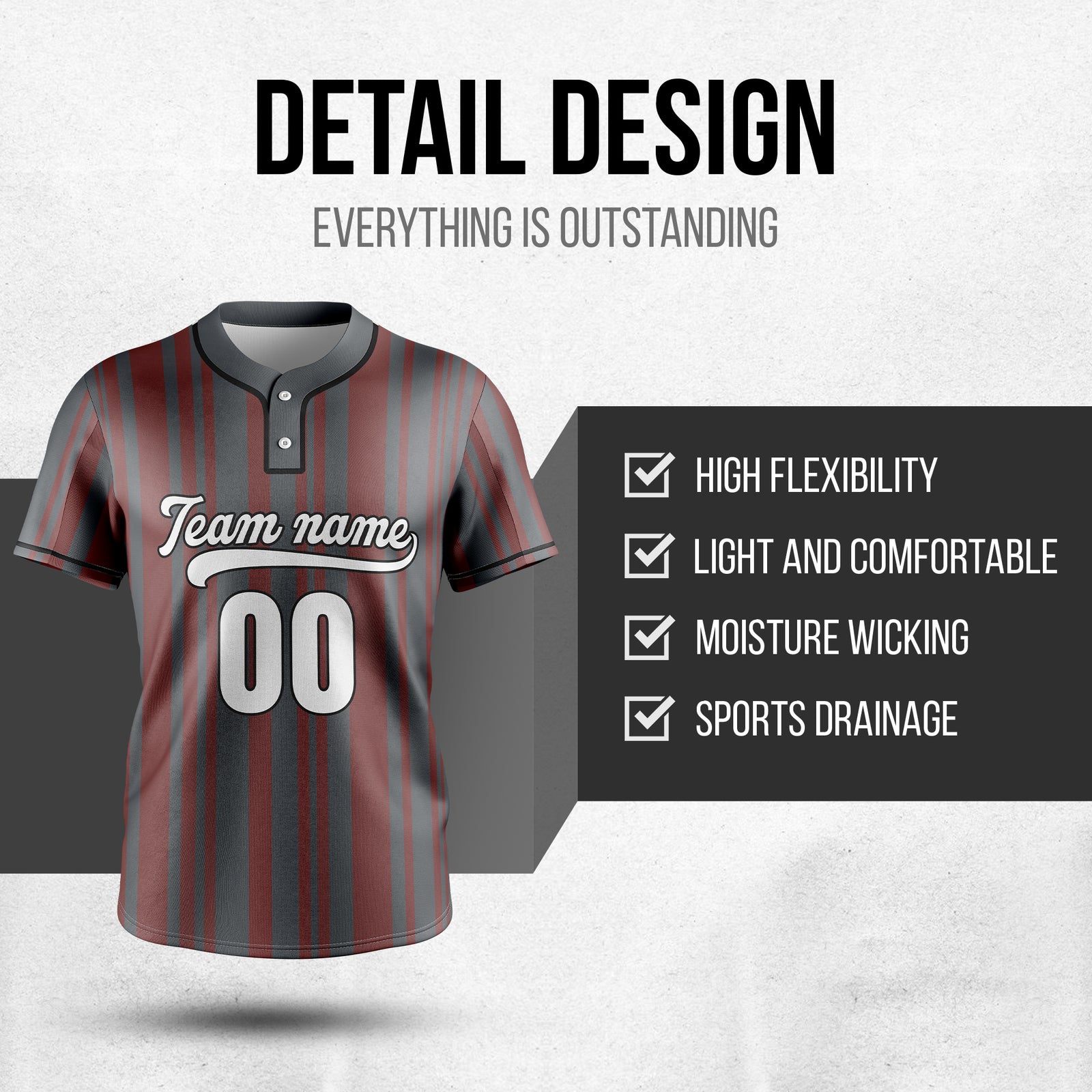 Custom Stripe Fusion Dark Grey Baseball Sports Jersey Personalized Uniform with Name & Number
