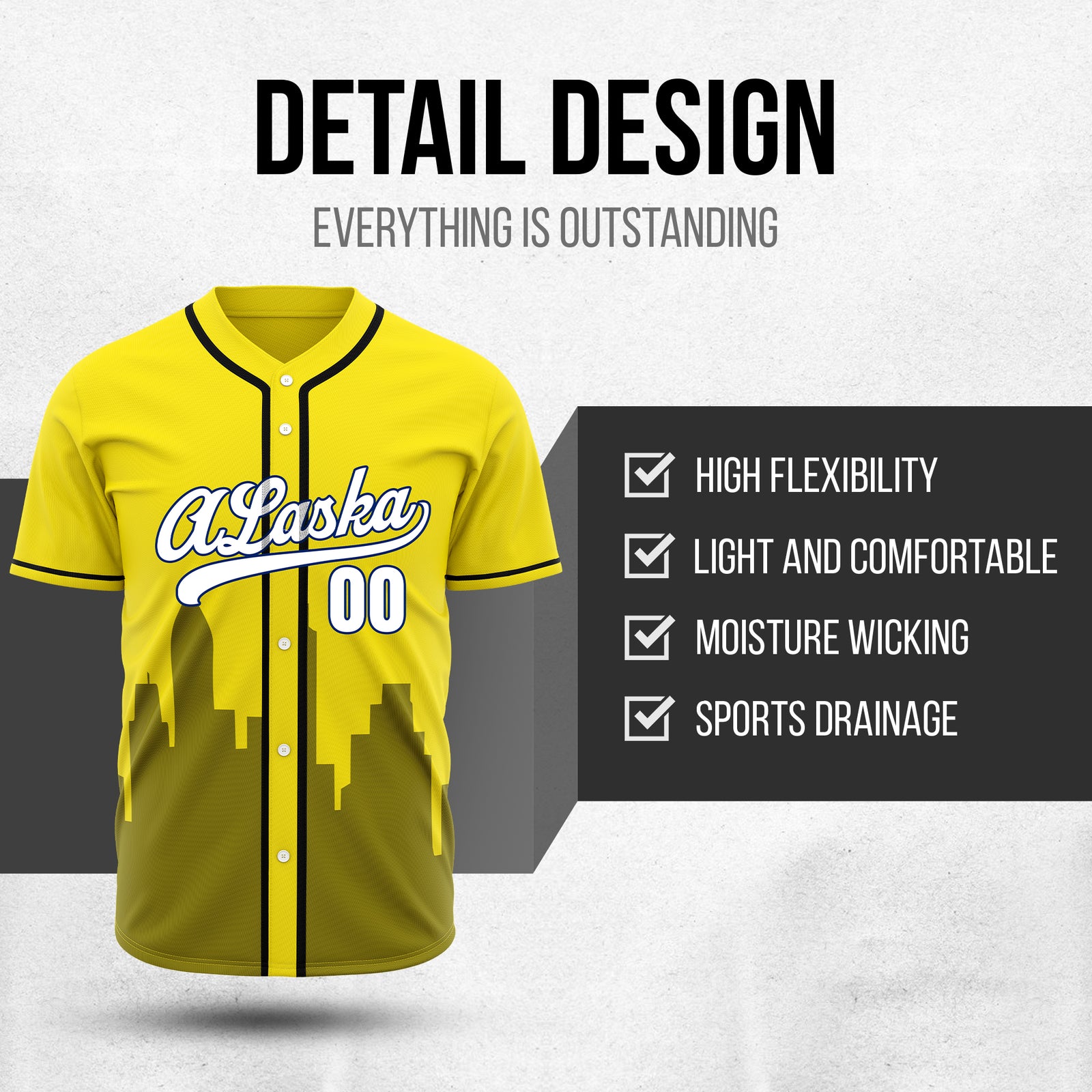 Custom City Horizon Yellow Baseball Sports Jersey Personalized Uniform with Name & Number