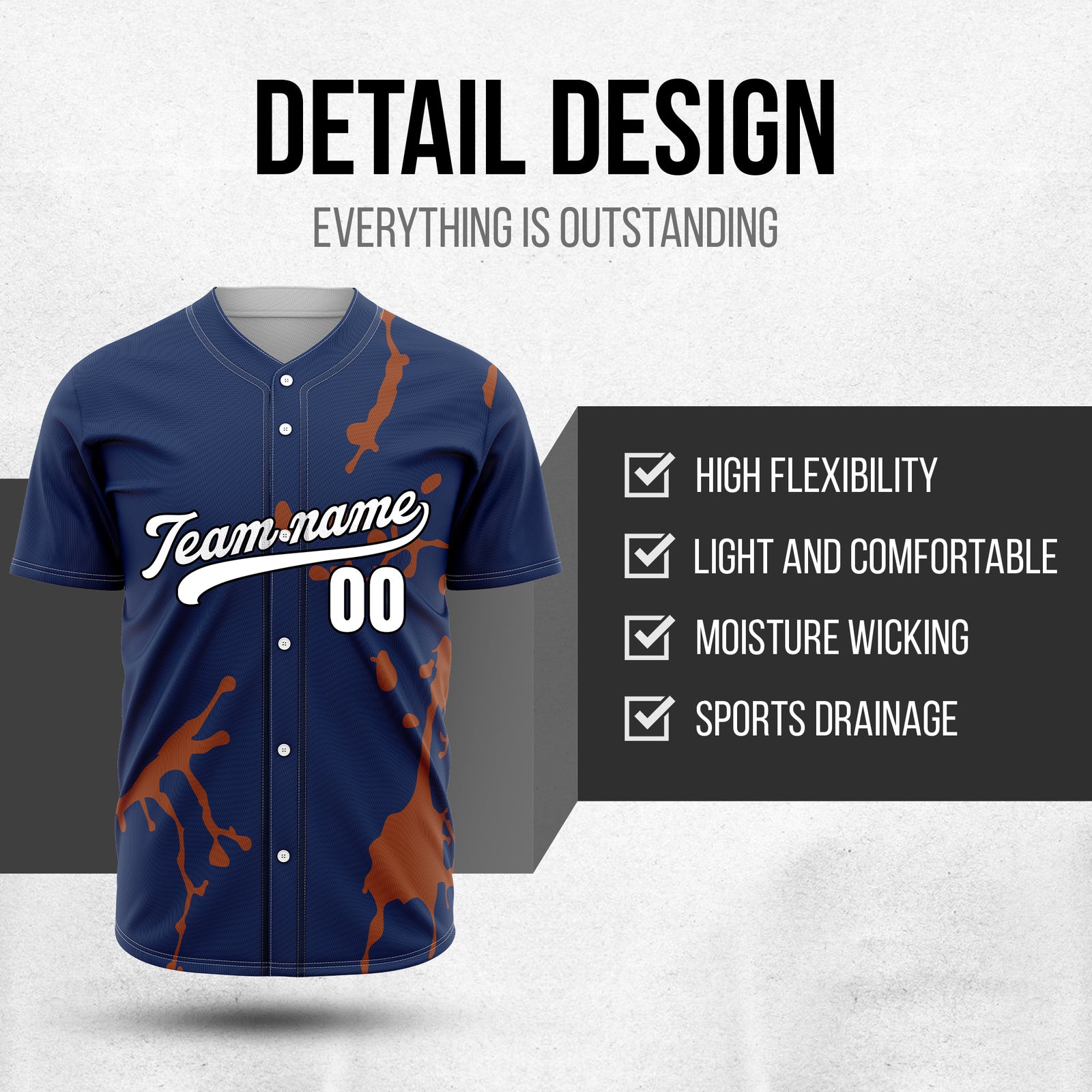 Custom Ink Paint Pop Navy Sports Jersey Personalized Uniform with Name & Number