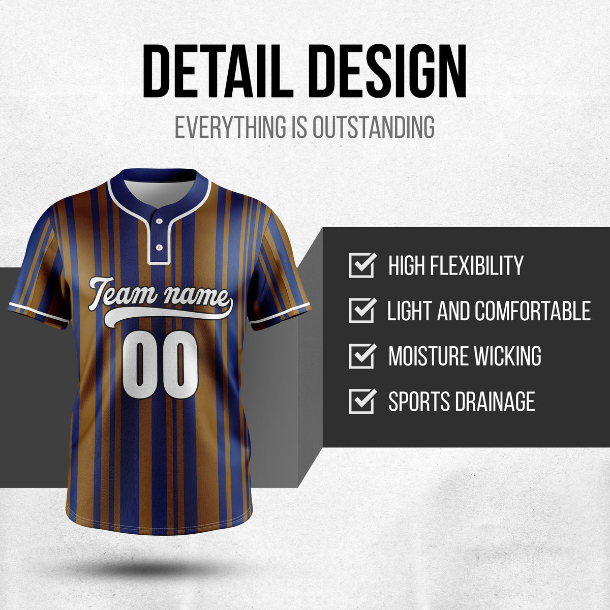 Custom Stripe Fusion Navy Baseball Sports Jersey Personalized Uniform with Name & Number