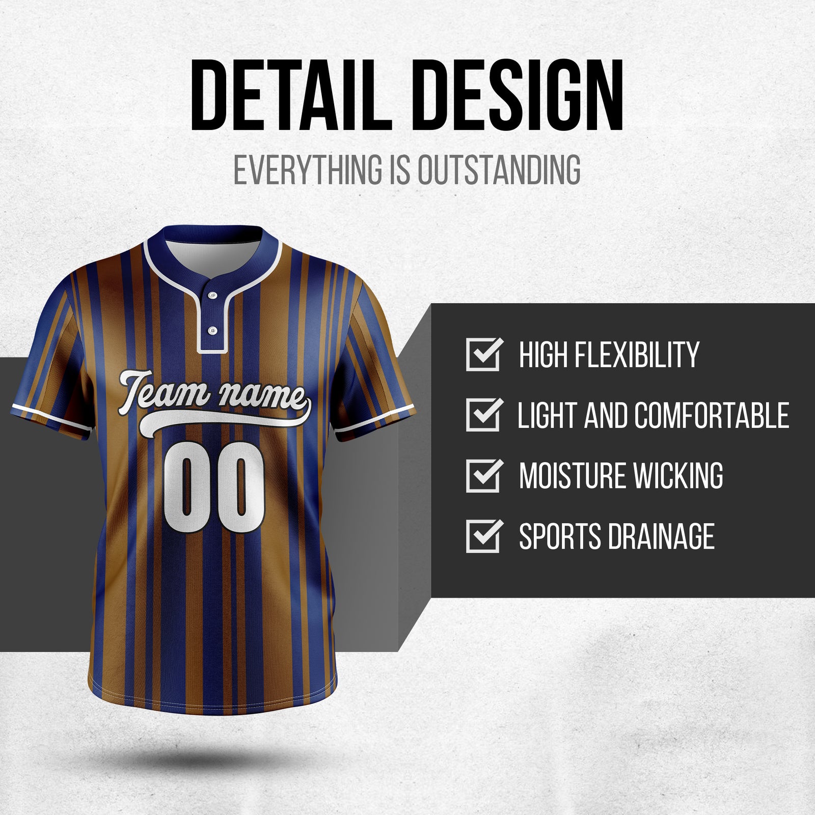 Custom Stripe Fusion Navy Baseball Sports Jersey Personalized Uniform with Name & Number