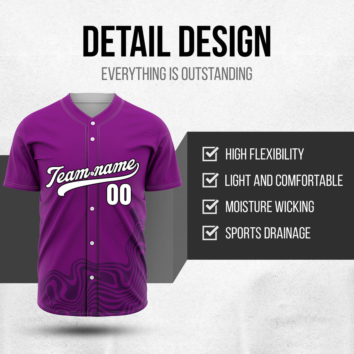 Custom Wave Purple Baseball Sports Jersey Personalized Uniform with Name & Number