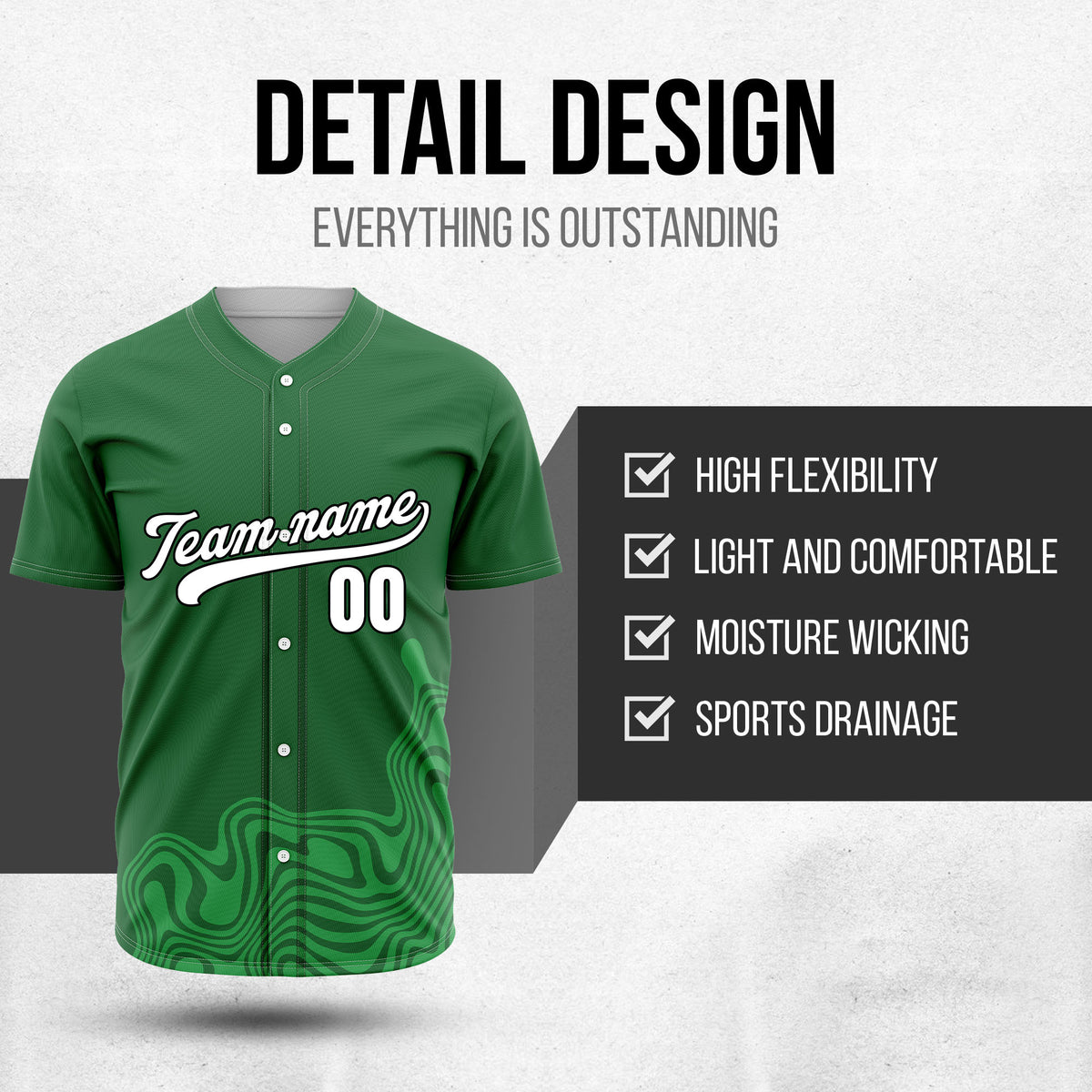 Custom Wave Green Baseball Sport Jersey Personalized Uniform with Name & Number