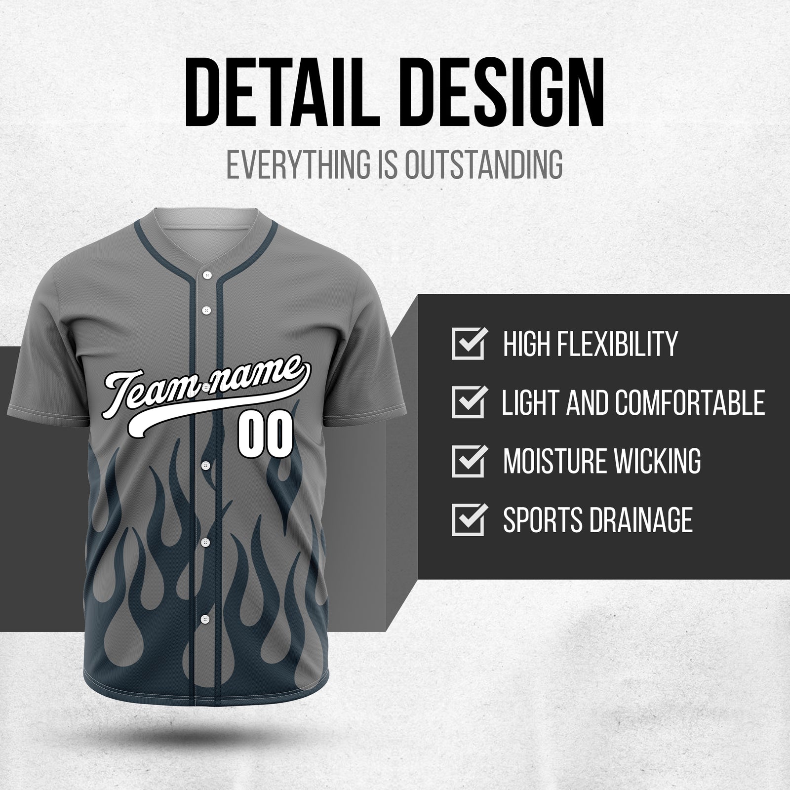 Custom Frost Fire Grey Baseball Sports Jersey Personalized Uniform with Name & Number