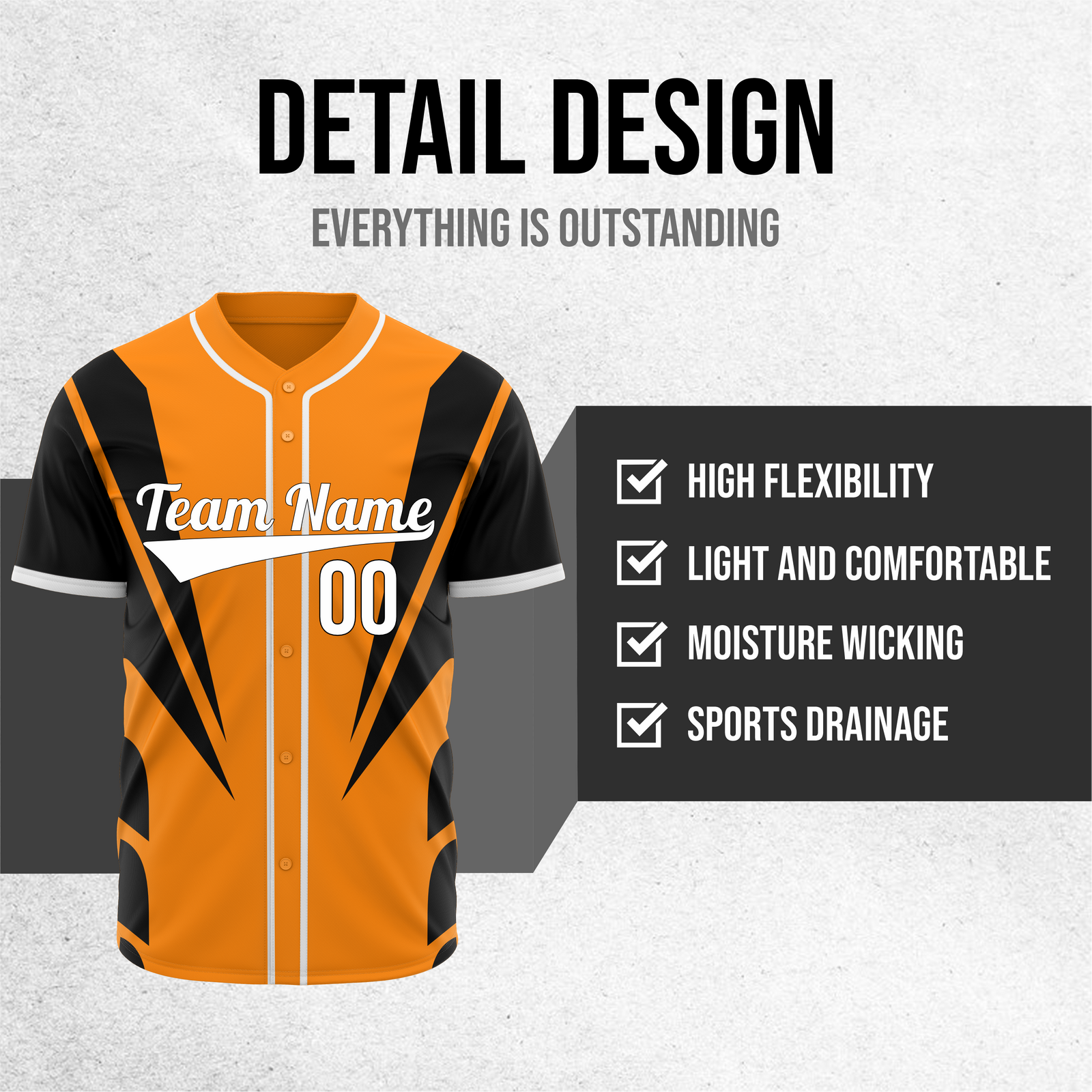 Custom Panel Flow Baseball Orange Sports Jersey Personalized Uniform with Name & Number